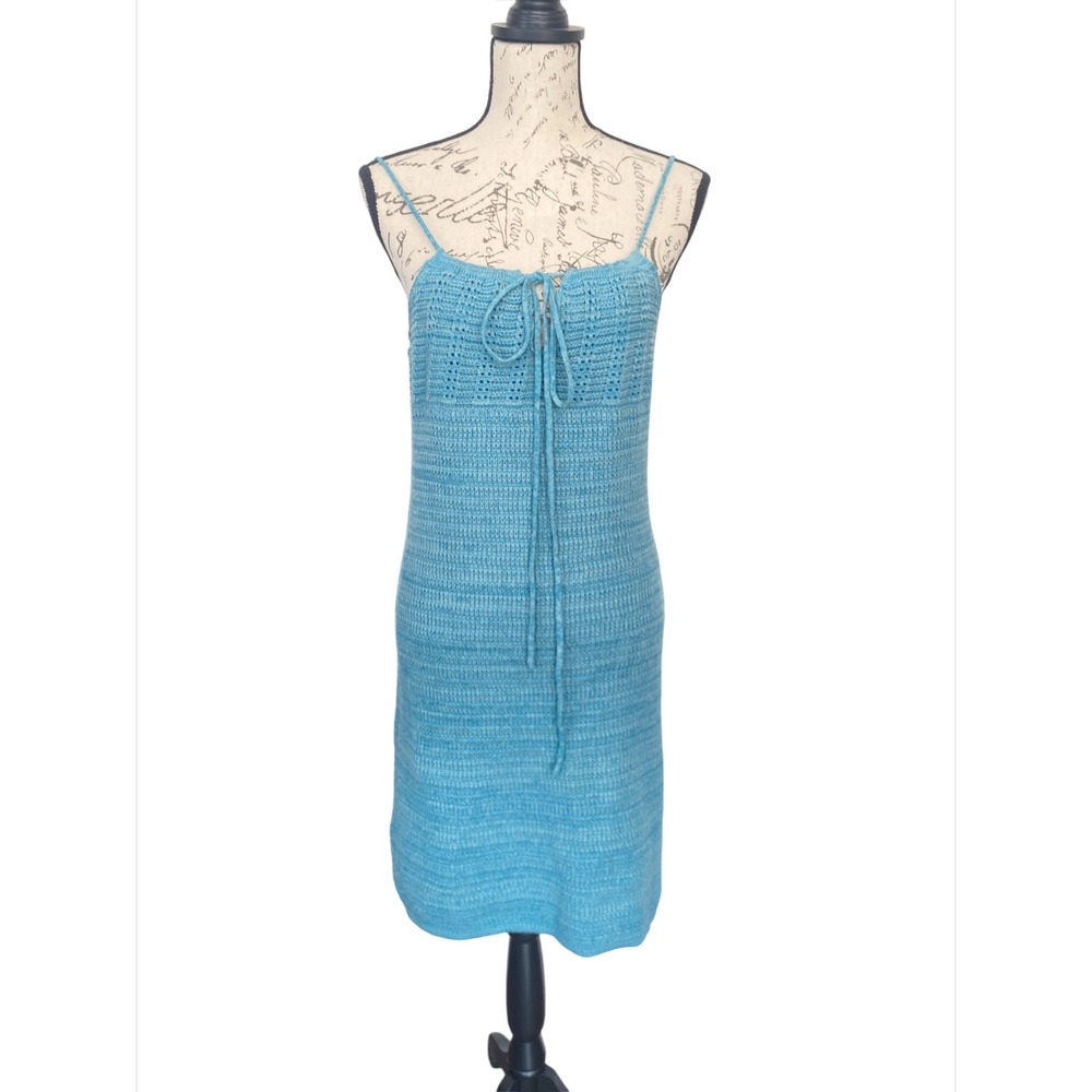 NWT Olive+Oak Blue Halter Swimsuit Cover Crochet Dress Womens Sz L Teal Sky Blue